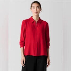 NWT Eileen Fisher SCALT Silk Georgette Crepe Classic Collar Shirt